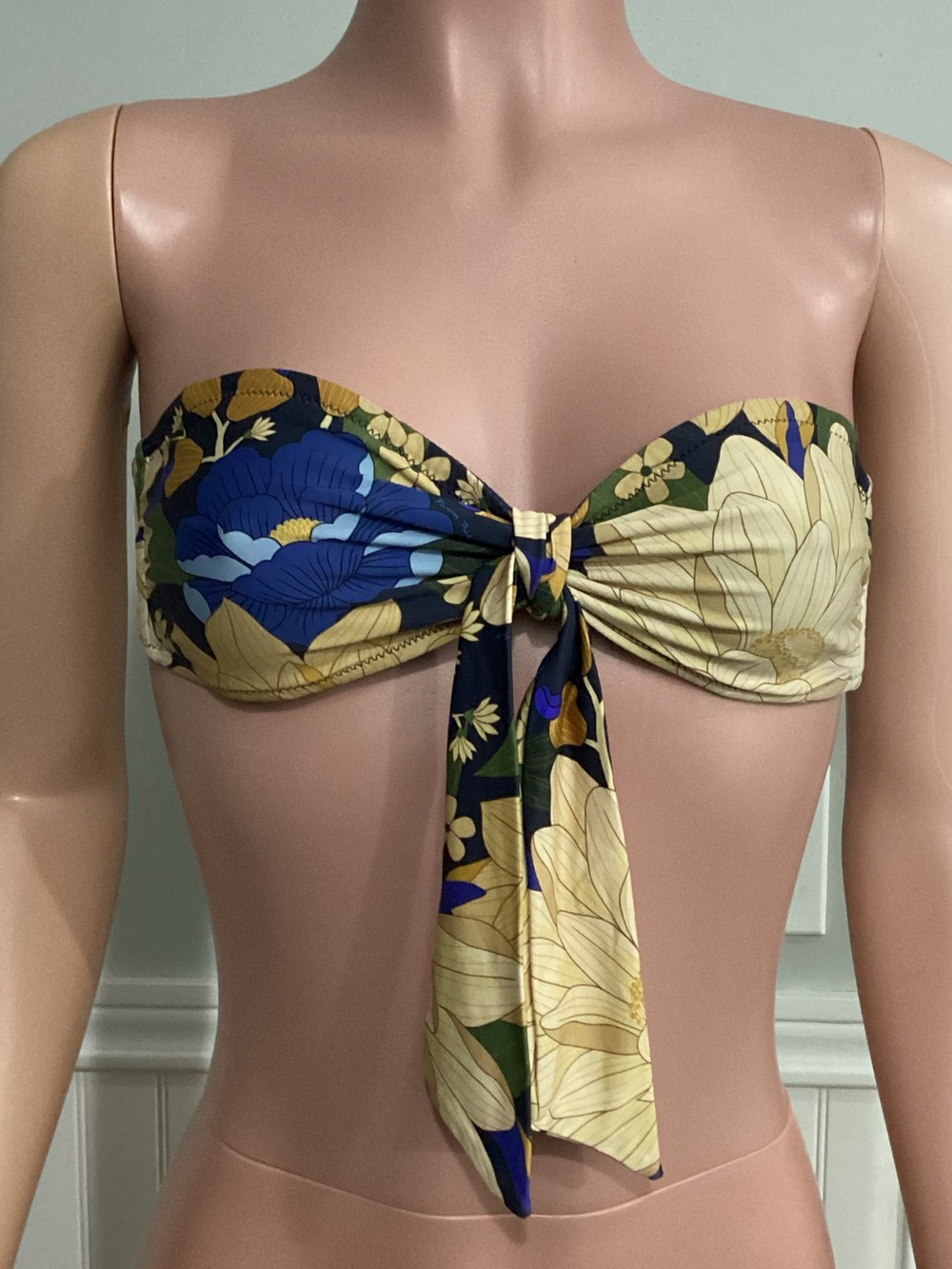 Sezane X FARM Rio Mandacaru Floral Tie-Front Bikini Bandeau Top size 6